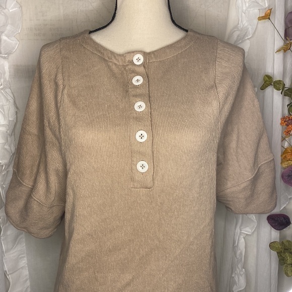 Madewell Ribbed‎ Short Sleeve Tan Top Size Medium - Picture 4 of 5